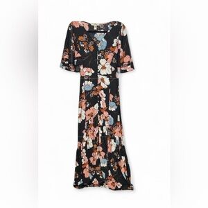 Ella Moon Floral Black and Pink Boho Maxi Dress XSP